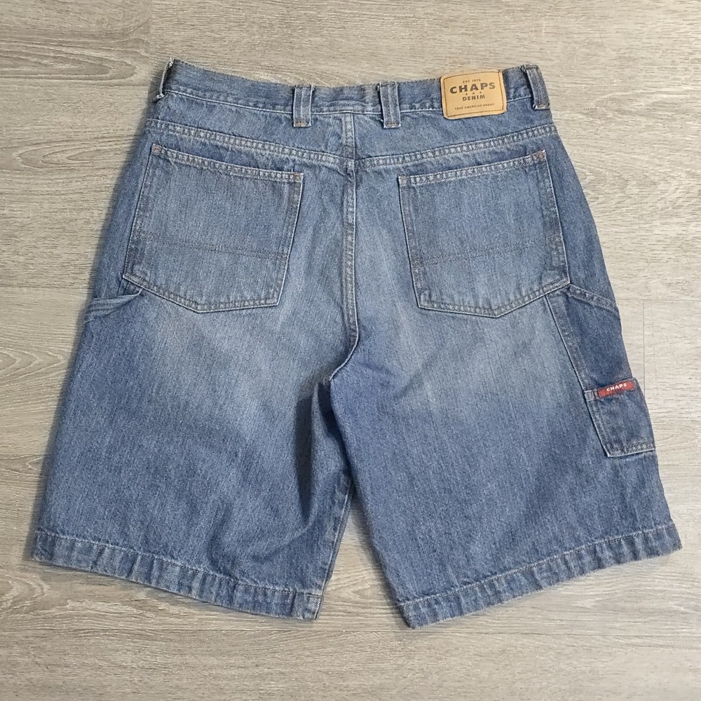 Vintage Y2K Chaps Denim Baggy Carpenter‎ Shorts Mens Size 34 Med/Dark Wash - Picture 12 of 16